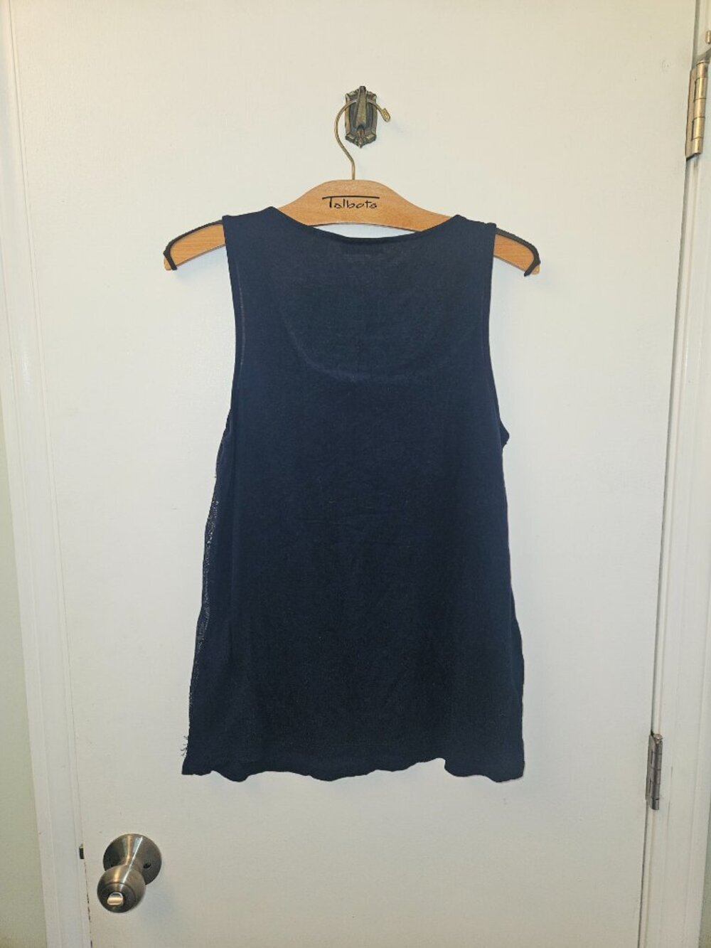 New York & Company Lace Overlay Small Navy Tank Top - Picture 3 of 11